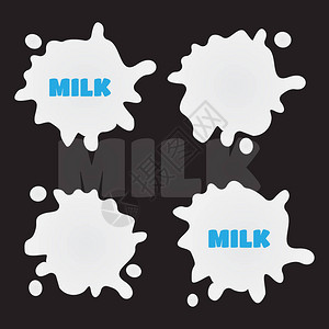 牛奶标志和标签设计溅起的牛奶乳制品斑点矢量图片