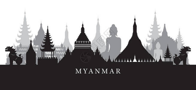 缅甸仰光城市风景旅行插画