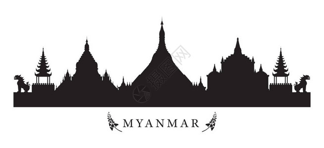 缅甸仰光佛塔城市风景旅行插画