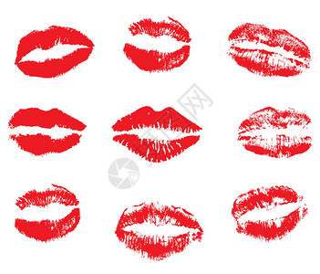 一组红色口红吻的矢量图图片