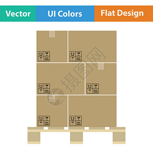 托盘图标上的纸板包装盒平面设计图片