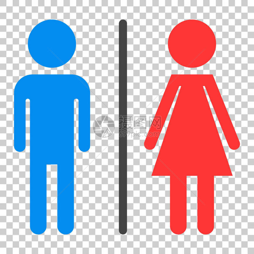 WC厕所平板矢量图标男女以孤立的背景签署图片