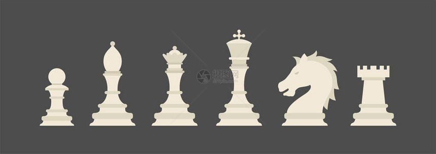 黑色背景上的一组白色象棋块图图片