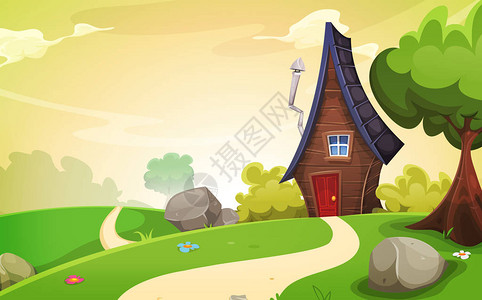 通往童话小屋的乡间小路卡通景观图片