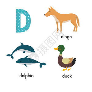 在矢量D字母中的可爱动物园字母背景图片
