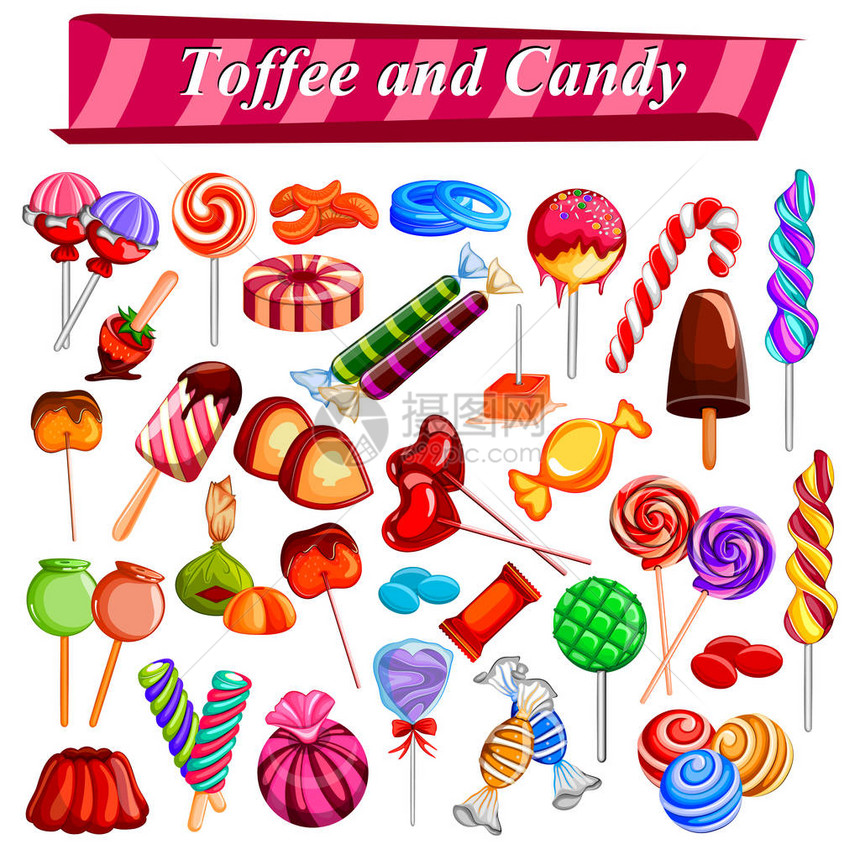 全部收集不同彩色糖果和太妃糖巧克力的图片