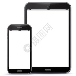 黑色智能手机和电脑平板电脑的矢量插图在白色图片