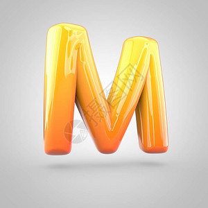 有光泽的橙色和黄色渐变漆字母M大写气泡扭曲字体的3D渲染图片