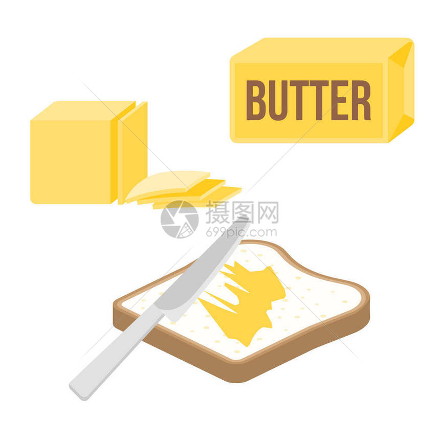在面包和黄油平板设计矢量上撒洒黄图片