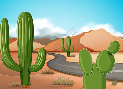 沙漠地面插图中空路的场景图片