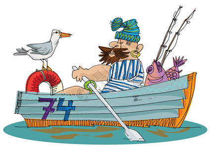 桨船上的渔夫卡通图片