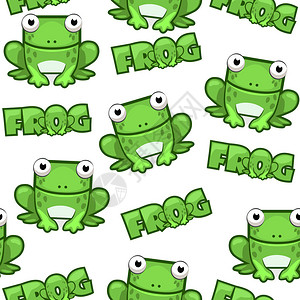 无缝模式白色背景的可爱卡通红绿色青蛙图片