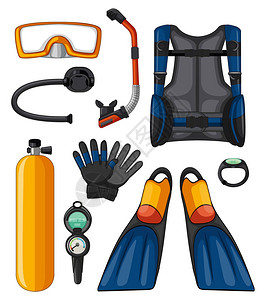 潜水手套水肺潜水插图的不同设备插画