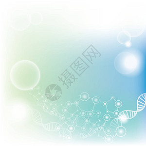 具有分子和DNA的抽象渐变浅蓝色和绿松石背景背景图片