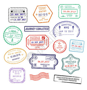 一套用于前往美国澳大利亚悉尼市或法国的孤立签证护照印章旅游标图片