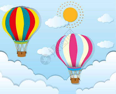 两个气球在蓝天飞行插图图片
