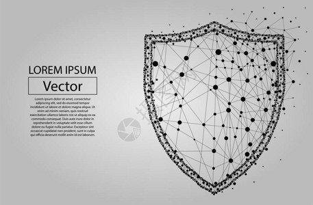 由多边形组成的安全盾数据保护的商业概念星座或Comos的低聚矢量图解盾牌由线背景图片