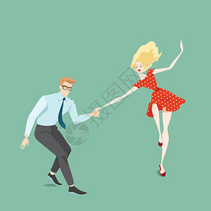 年轻夫妇跳舞lindyhop矢量图图片