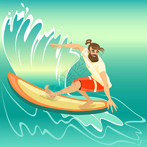 冲浪人物的插图骑在海浪上的男孩图片