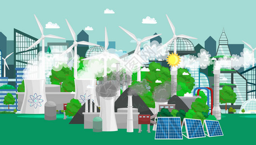 可再生态能源图标绿色城市电力替代资源概念环保新技术能和图片