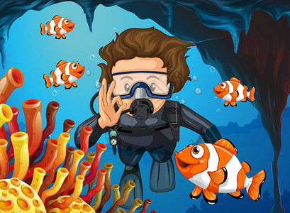 在水下潜水的Scuba潜水员配图片