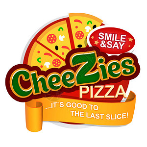 CheesePizza徽标菜单设计餐厅或比萨饼的标签背景图片