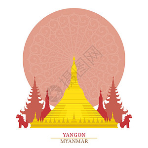 缅甸仰光佛塔地标旅游和旅游景点插画