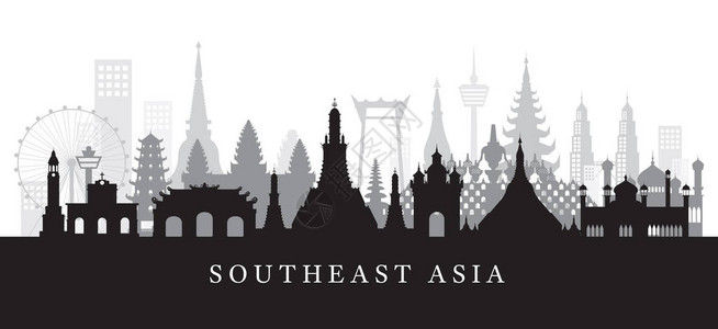 缅甸柬埔寨佛像城市风景旅行插画