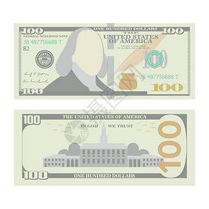 本杰明富兰克林100美元钞票矢量卡通美国货币一百张美国钞票插画