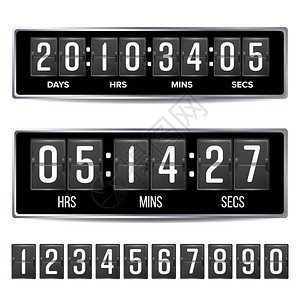 翻转倒数计时器向量模拟黑色数字记分牌模板带有天小时分图片