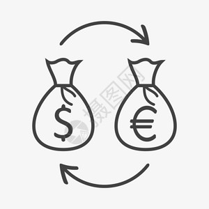 货币兑换单色图标有美元和欧元符号的货币袋背景图片