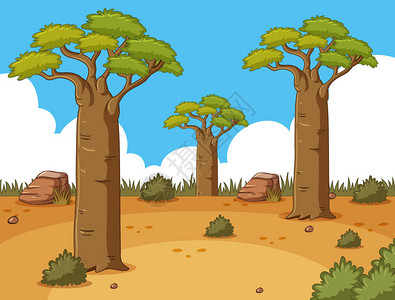 沙漠插图中高大树木的场景图片