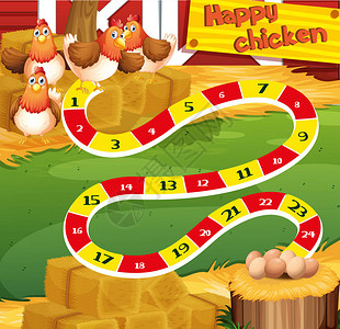 农场插图中带鸡的棋盘游戏模板背景图片