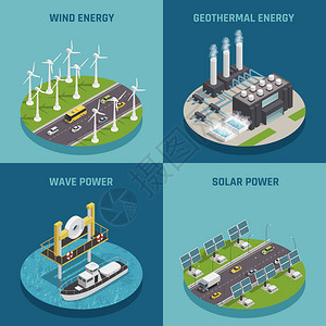 生态可再生绿色能源来4等量图标方形海报图片