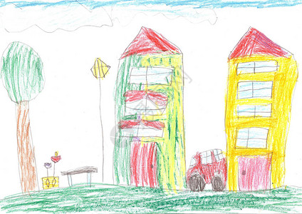 儿童绘画汽车和乡图片