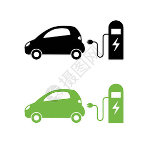 电动汽车和充电站图标混合动力汽车符号环保汽车或电动汽车图片