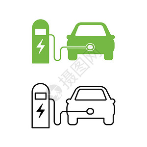 电动汽车和充电站图标混合动力汽车符号环保汽车或电动汽车背景图片