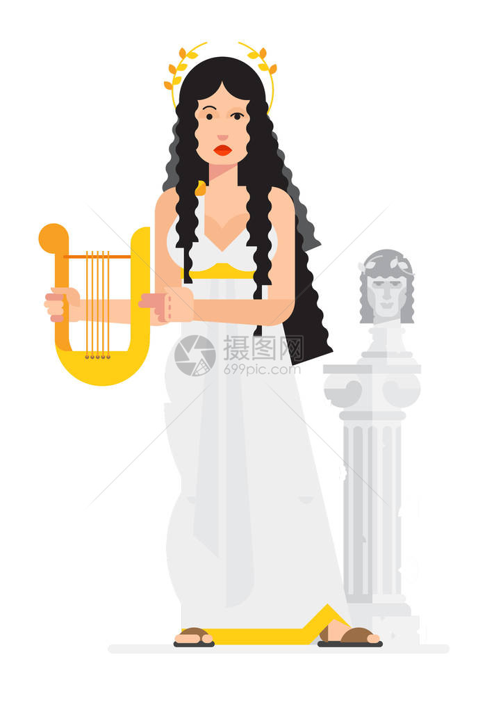 卡通风格的希腊女神白色背景上的孤立对象矢量图平面矢量图片