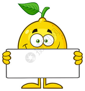 黄柠檬新鲜水果有绿色叶卡通图片
