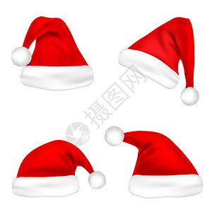 圣诞老人帽子套装红帽子孤立于白色背背景图片