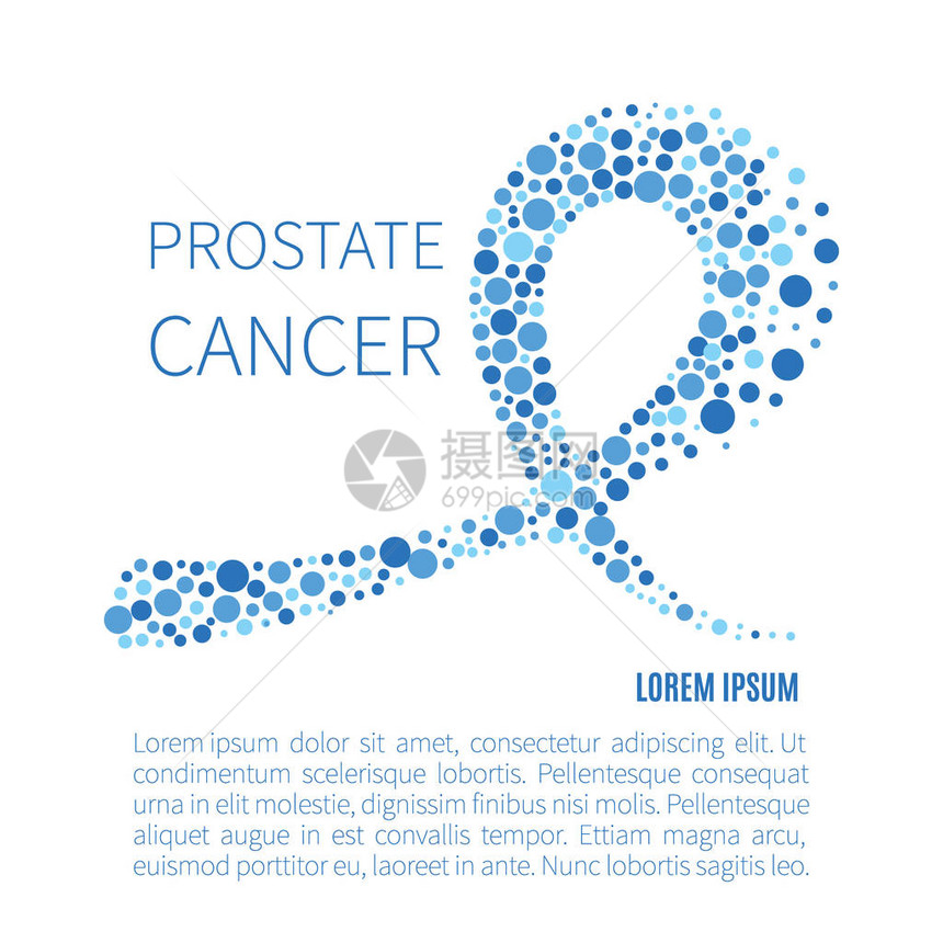 天蓝色丝带由白色背景上的点组成前列腺癌团结符号与您的文本的地方男保健医疗理念Movember意图片