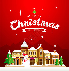 圣诞贺卡圣诞快乐有红背景房屋的圣诞信图片