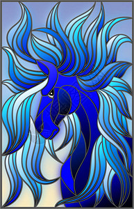 以彩色玻璃风格和马的抽象蓝色脸孔进行插图图片