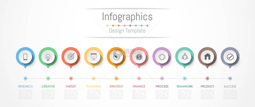 您的商业数据包含10种选项部件步骤时限或流程的图表设计要素矢量图片