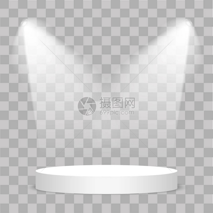 圆形舞台讲用透明背景上的光照亮舞台矢量背景颁奖典礼的红地毯领奖台图片