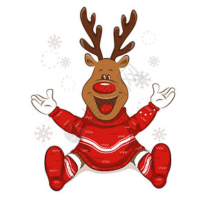 可爱的圣诞驯鹿在欢迎你它穿着温暖的毛衣和带装饰品的袜子它被孤立供设图片
