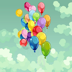 彩绘五彩气球在天上飞背景图片