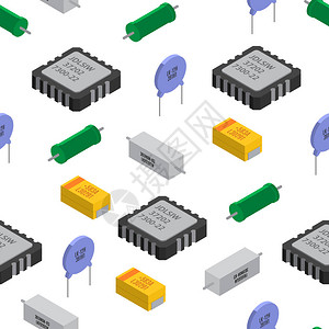 等距电子元件的矢量无缝模式电容器电阻器二极管晶体管电感器背景图片