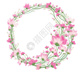 矢量粉红色孤立的花卉圆框图片