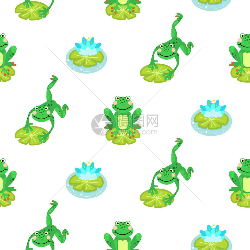 青蛙卡通绿色无缝病媒模式图片